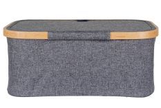 Panier à Linge NOTO 38 cm – Bambou et polyester gris