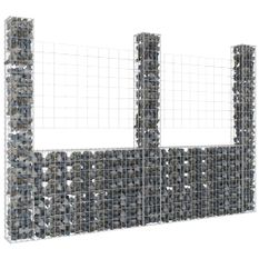 Panier de gabion en forme de U avec 3 poteaux Fer 260x20x200 cm