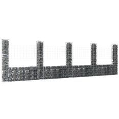 Panier de gabion en forme de U avec 5 poteaux Fer 500x20x150 cm