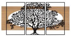 Panneau mural arbre fer et bois ensemble de 3 pièces cm 176x2x90 (63x2x90-50x2x90)