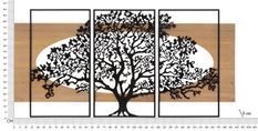Panneau mural arbre fer et bois ensemble de 3 pièces cm 176x2x90 (63x2x90-50x2x90)