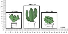 Panneau mural cactus, ensemble de 3 pièces 33 x 1,3 x 46,5 - 33 x 1,3 x 33