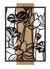 Panneau mural lotus fer et bois cm 60x2x90