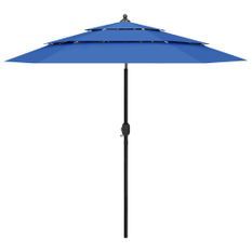 Parasol à 3 niveaux avec mât en aluminium Bleu azuré 2,5 m