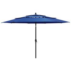 Parasol à 3 niveaux avec mât en aluminium Bleu azuré 3,5 m