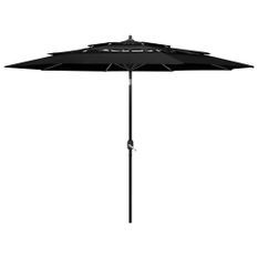 Parasol à 3 niveaux avec mât en aluminium Noir 3 m