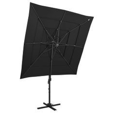 Parasol à 4 niveaux avec mât en aluminium Noir 250x250 cm