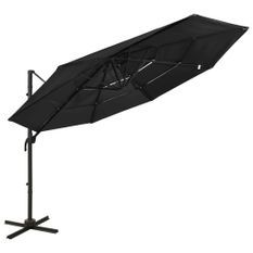 Parasol à 4 niveaux avec mât en aluminium Noir 3x3 m