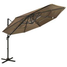 Parasol à 4 niveaux avec mât en aluminium Taupe 3x3 m