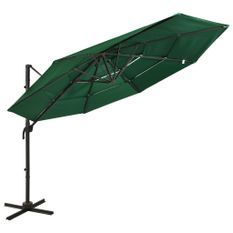 Parasol à 4 niveaux avec mât en aluminium Vert 3x3 m