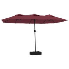 Parasol à double tête avec LED rouge bordeaux 449x245 cm