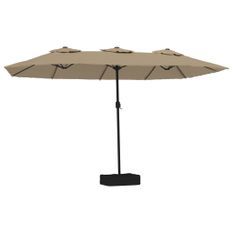 Parasol à double tête avec LED taupe 449x245 cm