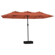 Parasol à double tête avec LED terre cuite 449x245 cm