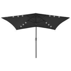 Parasol avec LED et mât en acier Noir 2x3 m