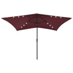 Parasol avec LED et mât en acier Rouge bordeaux 2x3 m