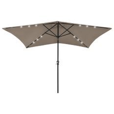 Parasol avec LED et mât en acier Taupe 2x3 m