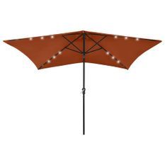 Parasol avec LED et mât en acier Terre cuite 2x3 m