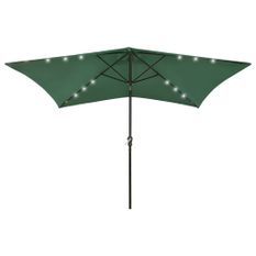 Parasol avec LED et mât en acier Vert 2x3 m