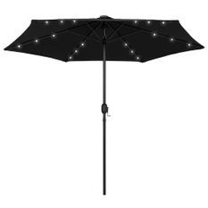 Parasol avec LED et mât en aluminium 270 cm Noir