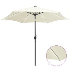 Parasol avec LED et mât en aluminium 300 cm Blanc sable