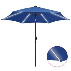 Parasol avec LED et mât en aluminium 300 cm Bleu azuré