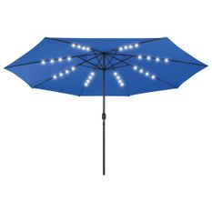 Parasol d'extérieur avec LED et mât en métal 400 cm Bleu azuré