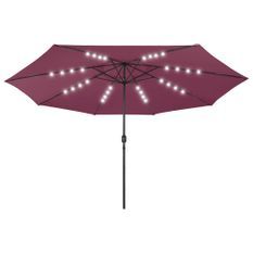 Parasol d'extérieur avec LED et mât en métal 400 cm Bordeaux
