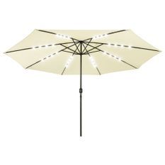 Parasol d'extérieur avec LED et mât en métal 400 cm Sable