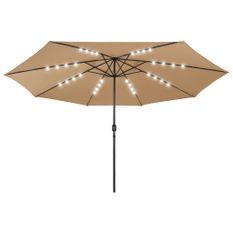 Parasol d'extérieur avec LED et mât en métal 400 cm Taupe