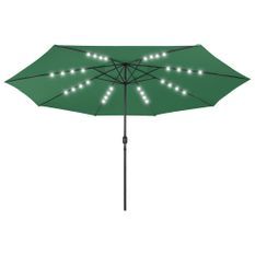 Parasol d'extérieur avec LED et mât en métal 400 cm Vert
