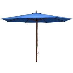 Parasol d'extérieur avec mât en bois 350 cm Bleu