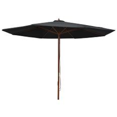 Parasol d'extérieur avec mât en bois 350 cm Noir