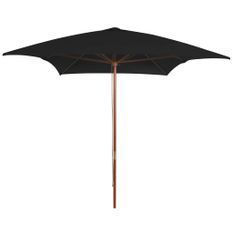 Parasol d'extérieur avec mât en bois Noir 200x300 cm