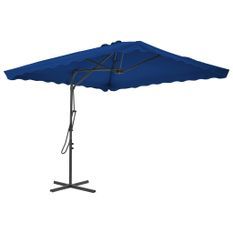 Parasol d'extérieur déporté avec mât en acier Bleu 250x250x230 cm