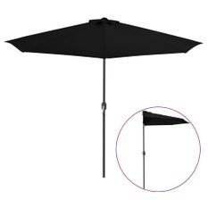 Parasol de balcon avec mât en aluminium Noir 300x150x253cm Demi