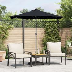 Parasol de jardin avec LED mât en acier noir 225x225x212 cm