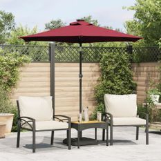 Parasol de jardin avec mât en acier bordeaux 225x225x212 cm