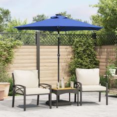 Parasol de jardin LED mât en acier bleu azuré 225x225x212 cm