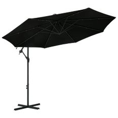 Parasol déporté à LED et mât en acier 300 cm Noir