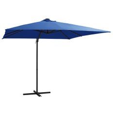 Parasol déporté avec LED et mât en acier 250x250 cm Bleu azuré