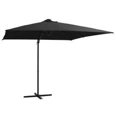 Parasol déporté avec LED et mât en acier 250x250 cm Noir