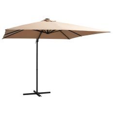 Parasol déporté avec LED et mât en acier 250x250 cm Taupe