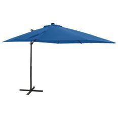 Parasol déporté avec mât et lumières LED Bleu azuré 250 cm