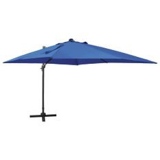 Parasol déporté avec mât et lumières LED Bleu azuré 300 cm 3