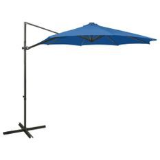 Parasol déporté avec mât et lumières LED Bleu azuré 300 cm