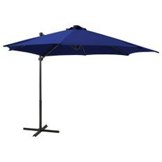 Parasol déporté avec mât et lumières LED Bleu azuré 300 cm 2