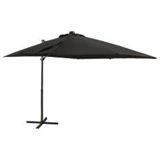 Parasol déporté avec mât et lumières LED Noir 250 cm