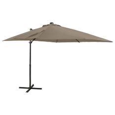 Parasol déporté avec mât et lumières LED Taupe 250 cm