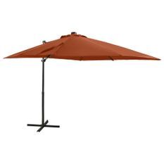 Parasol déporté avec mât et lumières LED Terre cuite 250 cm