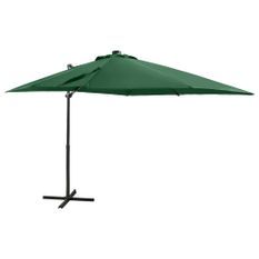 Parasol déporté avec mât et lumières LED Vert 250 cm